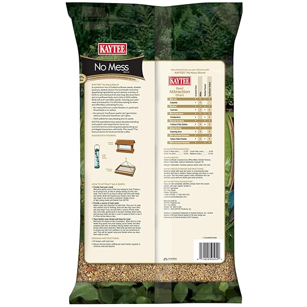 KAYTEE WILD BIRD (NO MESS OR WASTE FREE) FOOD SEED BLEND FOR BLUE JAYS, WOODPECKERS, JUNCOS, CARDINALS, GROSBEAKS, SPARROWS, AND FINCHES, 10 POUND, (PACKAGING MAY VARY)