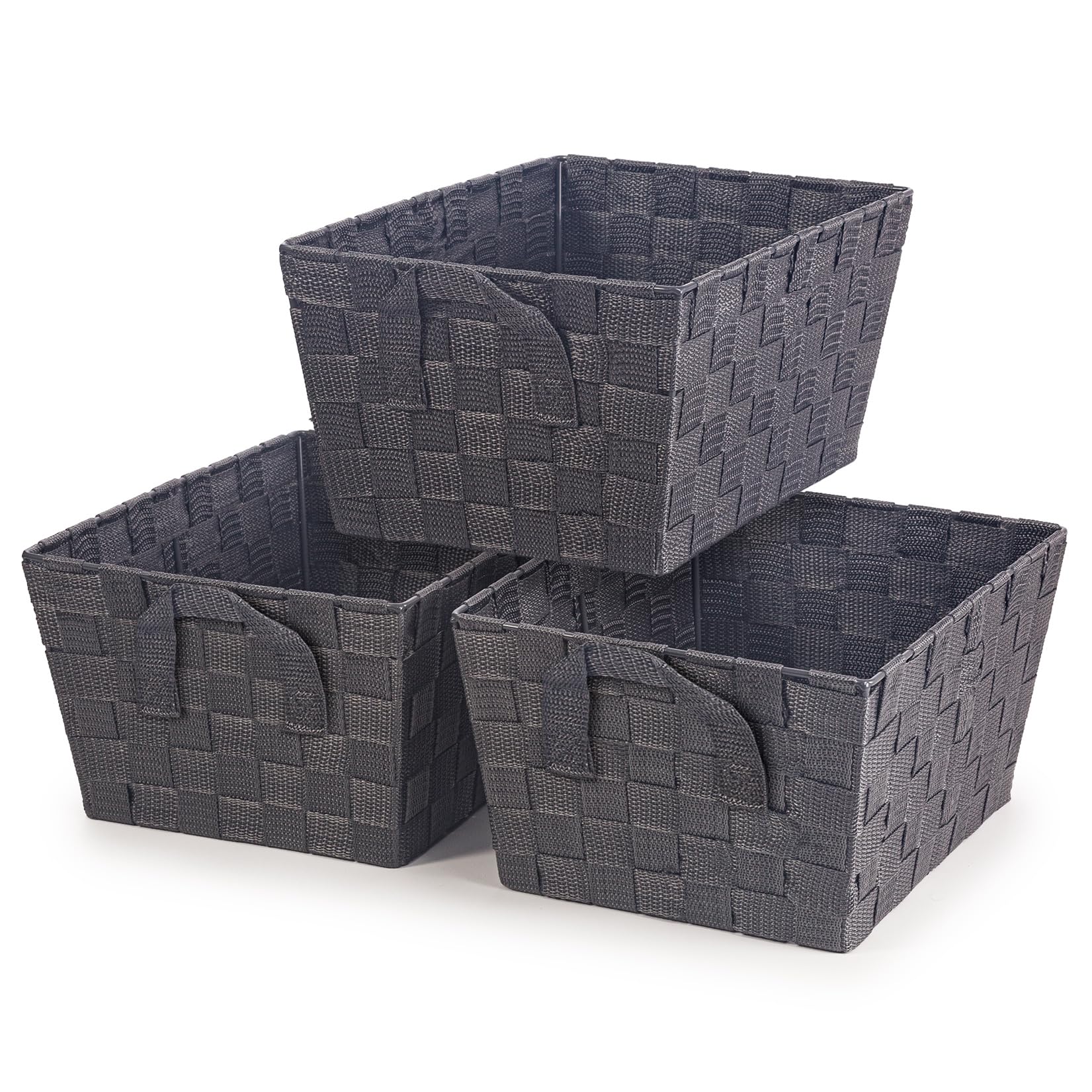 EHC Storage Baskets set of 3, Storage baskets for shelves, Storage Boxes Storage Organiser Hamper Basket, Grey