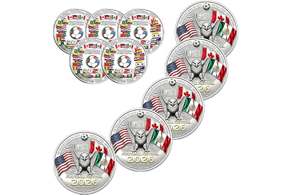 2026 World Cup Soccer Commemorative Coin, Silver Plated Multi-National Flags,2026 Global Football Festival Commemorative Coin (5PCS)