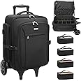 Relavel Rolling Makeup Case with 4 small bags, Large Make Up Travel Organizer with 2 big Wheels, Professional Lockable Makeup Artist Backpack with Adjustable Dividers for Daily Use, Trip - Black
