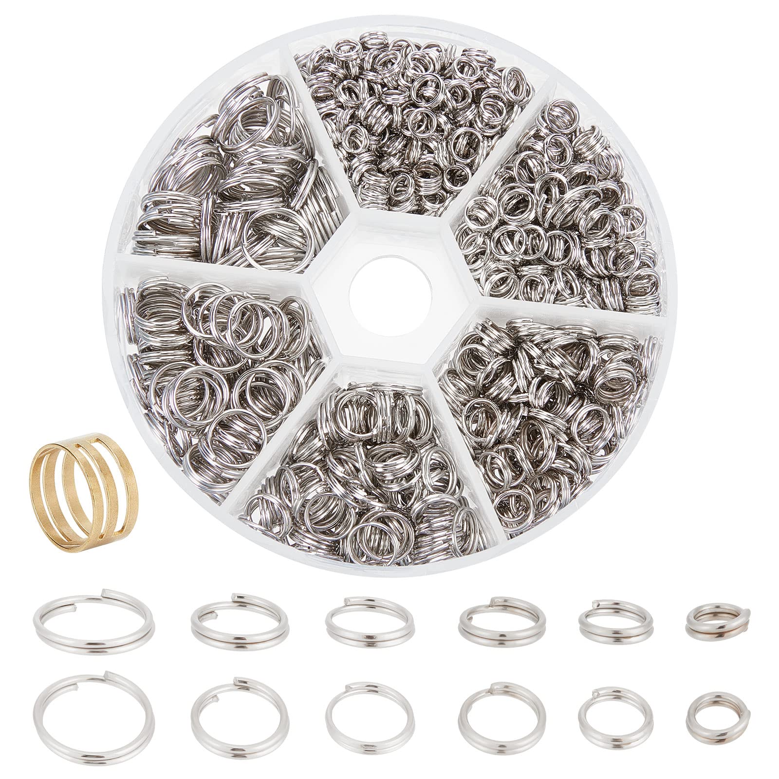PH PandaHall Jewelry Making Jump Ring, 900 Pcs 6 Sizes Iron Split Rings 18 Gauge Double Loop Jump Ring 4/5/6/7/8/10mm Jewelry Connector with Opener Tool for Earring Bracelet, Platinum