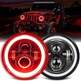 UNI-SHINE 7 inch Red Halo led Headlight Hi/Lo Beam with Amber Turn Signal 2pcs 7 inch led Headlight DOT Round H6024 LED Headlight Compatible with Jeep Wrangler JK TJ CJ, Compatible with Chevy