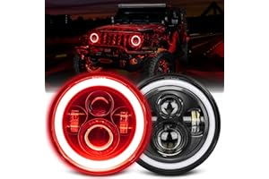 UNI-SHINE 7 inch Red Halo led Headlight Hi/Lo Beam with Amber Turn Signal 2pcs 7 inch led Headlight DOT Round H6024 LED Headlight Compatible with Jeep Wrangler JK TJ CJ, Compatible with Chevy
