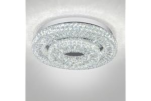 CAINJIAZH 19.7" Crystal Ceiling Light Fixture Bedroom Chandelier Ceiling Light LED Flush Mount Chandelier for Dining Room Hallway(20in Two-Tier Daylight) Without Remote Control