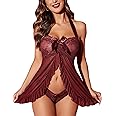 Avidlove Lingerie for Women Lace Babydoll Open Front Sleepwear Halter Nighty Chemsie XS-5XL