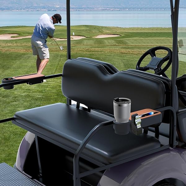 UPGRADED GOLF CART ARMREST WITH OVERSIZED CUP HOLDER & MAGNETIC CLIP – FITS EZGO, CLUB CAR, YAMAHA – WATERPROOF, NO-DRILL INSTALL – UNIVERSAL 1″&1.25″ FRAME – GREAT GOLF GIFT FOR GOLFERS