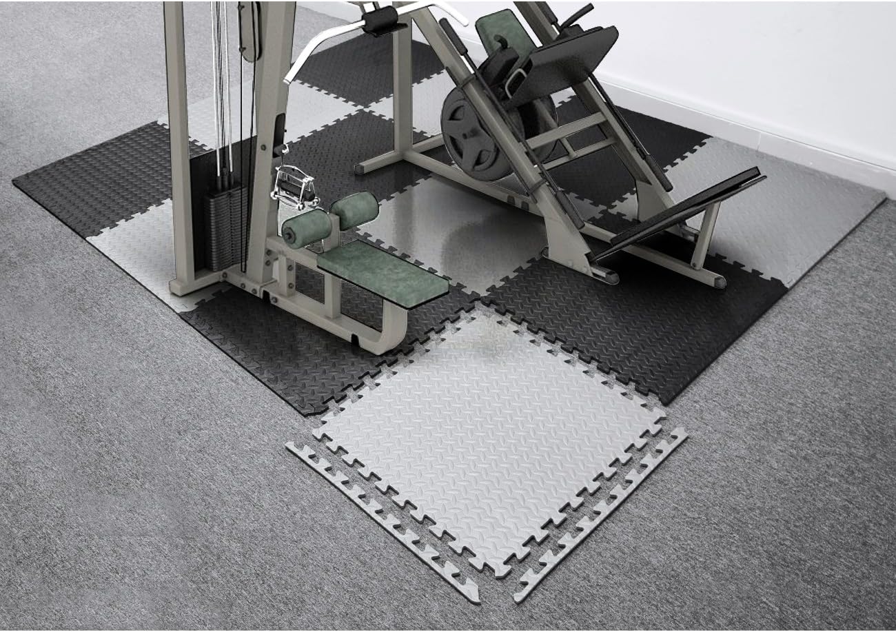 innhom 12 Tiles, 46 SQ. FT Gym Mat Exercise Mat Puzzle Foam Mats Gym Flooring Mat Interlocking Foam Mats with EVA Foam Floor Tiles for Gym Equipment Workout Mat, Black and Gray : Sports & Outdoors