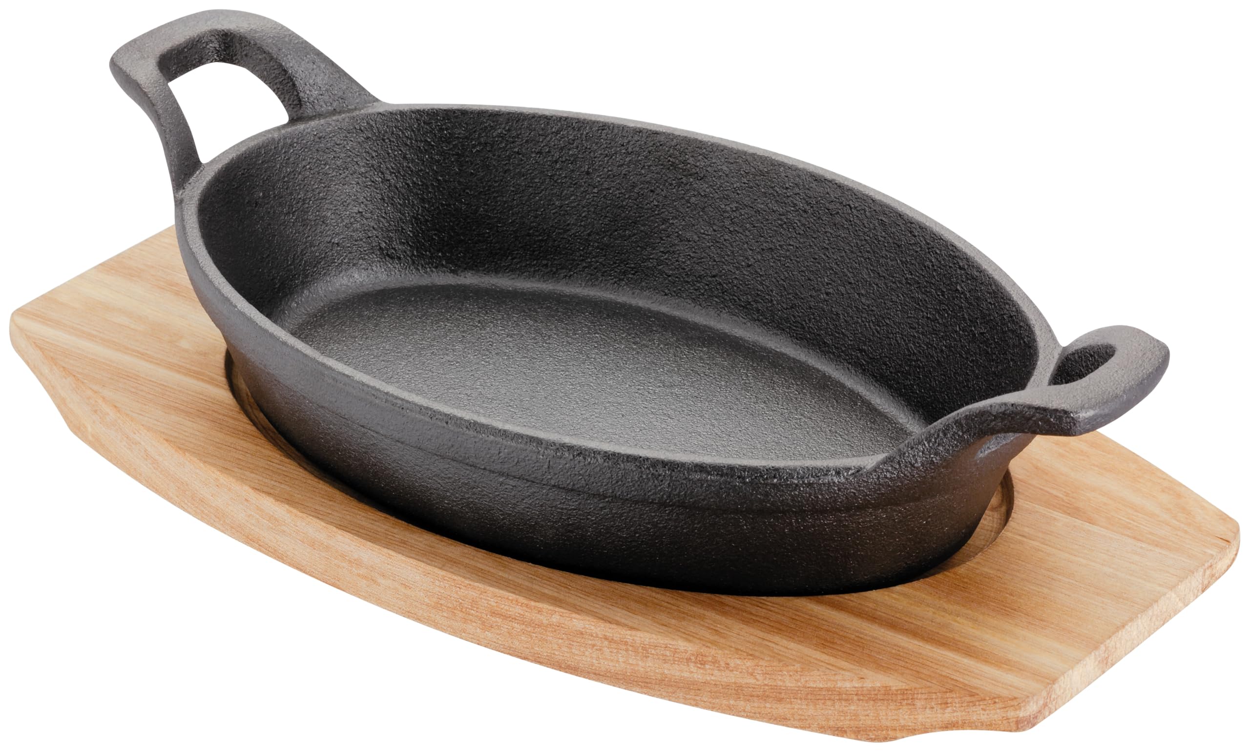 Judge Sizzle & Serve Large Gratin Dish, Cast Iron Skillet with Wooden Serving Stand, Induction Ready 20cm x 14cm