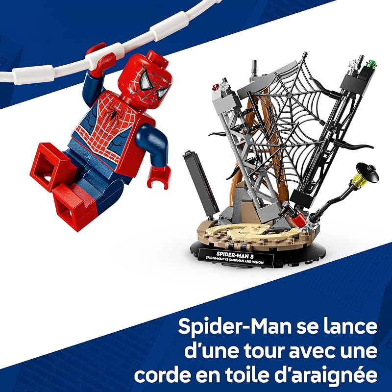 ǀ Marvel Le Combat Légendaire Entre Spider-Man et Sandman - Jouet de Super-Héros avec 3 Minifigurines Dont Venom - Chantier de Construction - Cadeau pour Garçon & Fans du Film dès 9 Ans 76334