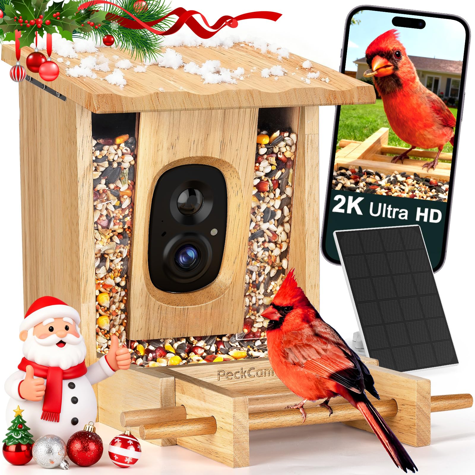 Photo 1 of PeckCam® Bird Feeder with Camera - 4MP 2K Live AI Bird Species Identification Instant Arrival Alerts - Smart Cameras Birds Feeders Solar Powered Birdwatching Gift for Birdlover Mom Dad, 2.4GHz WiFi