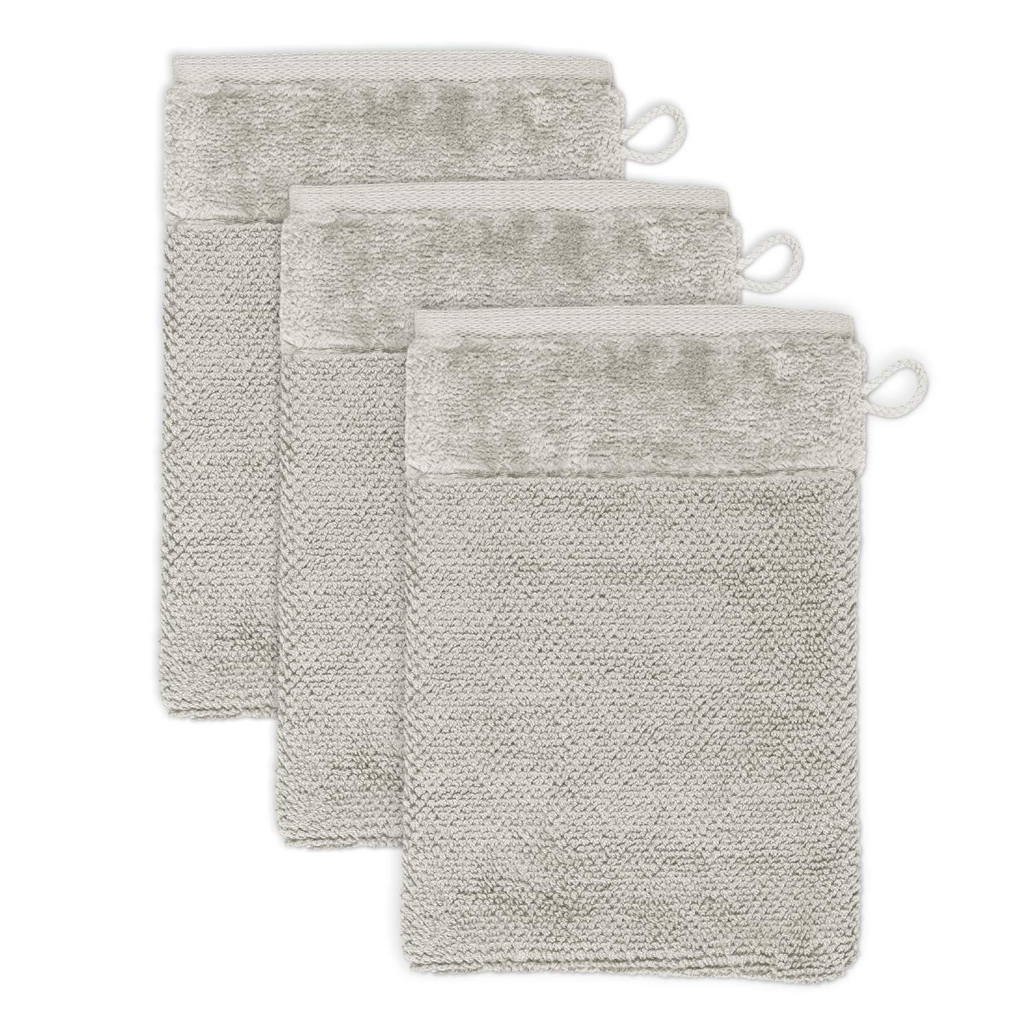 Möve Bamboo Luxe set of 3 wash gloves 15 x 20 cm made of 60% cotton / 40% viscose from bamboo cellulose, silver grey