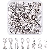 Craftdady 48pcs/Box Pinch Clip Bail Clasps Pendants Silver Connector Bead Hanger Links for Drilled Stone Dangle Charm Jewelry Making, 8 Styles