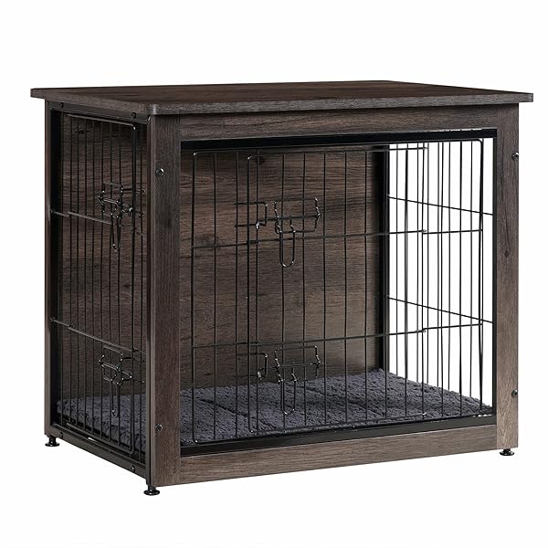 DWANTON DOG CRATE FURNITURE WITH CUSHION, WOODEN KENNEL...