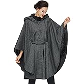 BEAUZSUZSANA Women Wool Cape Coat with Hood Sleeveless Belted Cloak Cape Poncho for Fall Winter