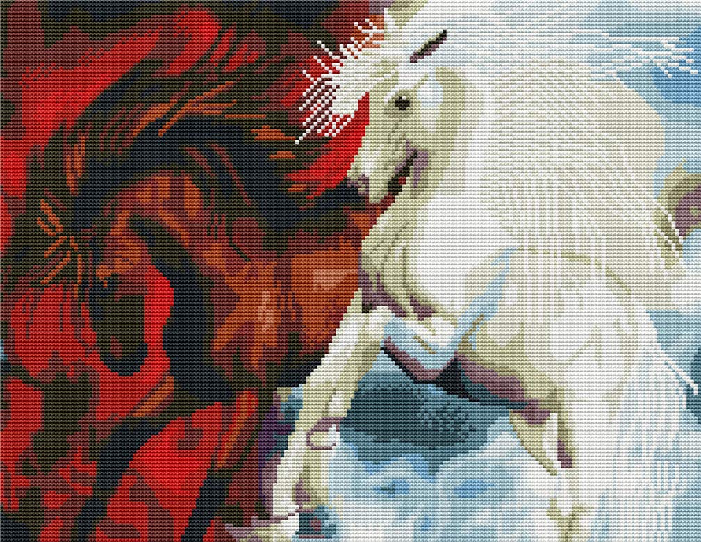 Abillyn Embroidery Cross Stitch Kits Red and White Horses Stamped with Printed Pattern Starter Kit (Horse)