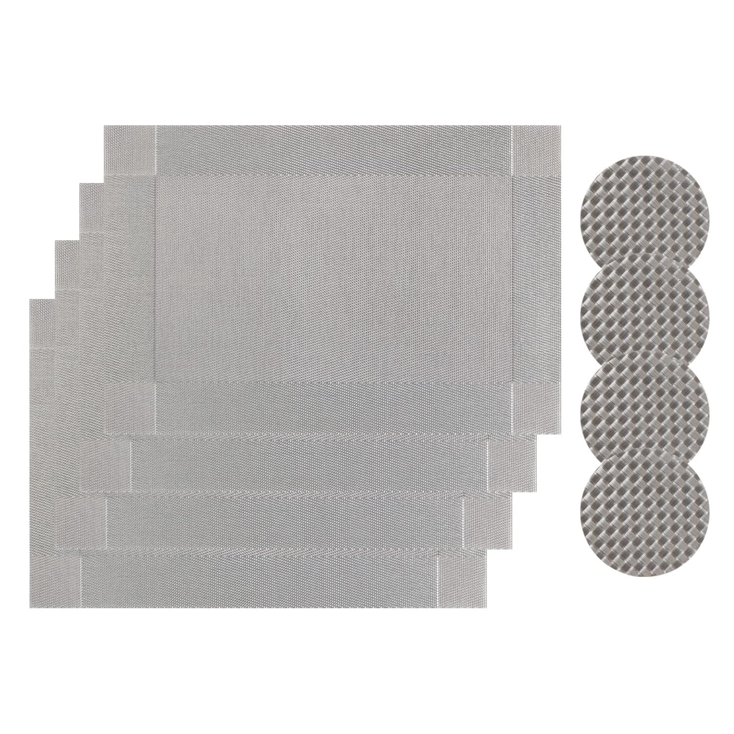 Famibay Placemats and Coasters Sets of 4 PVC Place Mats Washable Heat Resistant Table Mats and Coasters Sets for Kitchen Dining Restaurant Grey