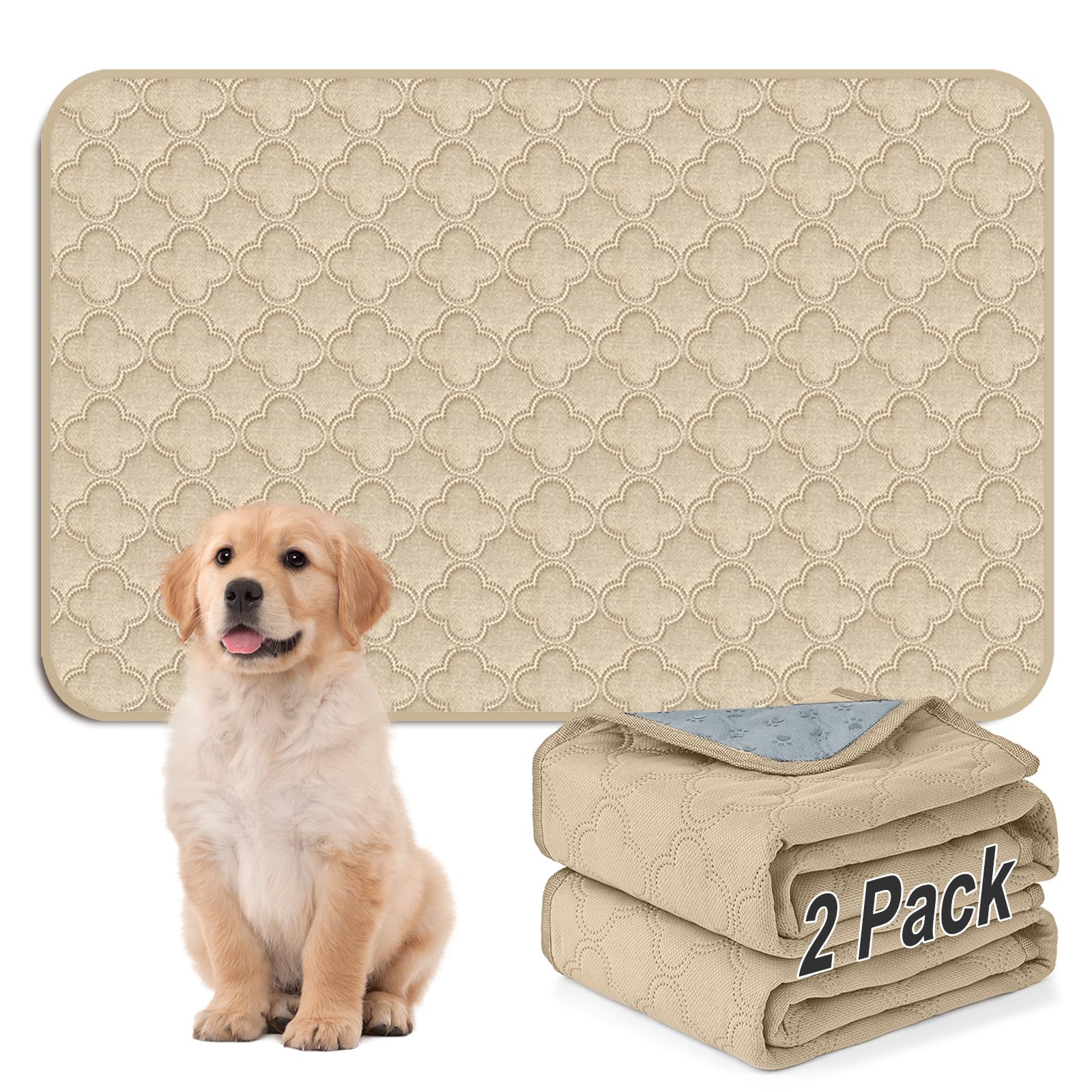Photo 1 of FunFurry Washable Pee Pads for Dogs - 2 Pack Reusable Puppy Pads?Waterproof Training Pads?Guinea Pig Cage Liner, Puppy Pee Pads with Non-Slip Backing (Cream, 36" X 48" - 2 Pack)