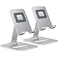 Nulaxy 2 Pack Dual Folding Cell Phone Stand, Fully Adjustable Phone Holder for Desk, Compatible with iPhone 16 15 14 13 12 11, Nintendo Switch, All Phones, Silver