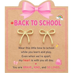 Eryuor Cute Back to School Gifts, 14k Gold Bow Earrings for Girls Kids