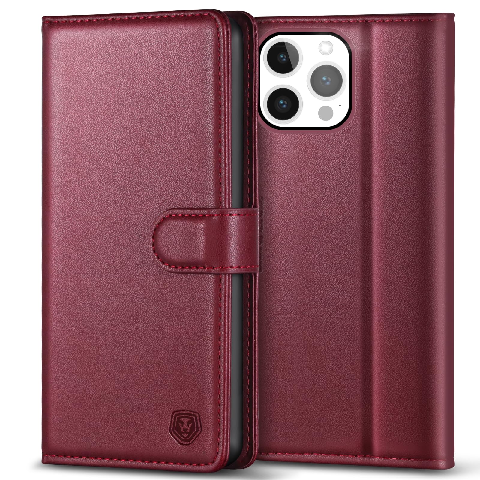 Kuafcase Compatible for iPhone 14 Pro Max Case with 4 Card Slots Magnetic Closure Kickstand Shockproof Protective Phone Case Compatible for iPhone 14 Pro Max - Wine Red — image 1