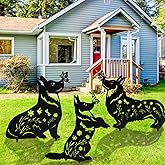 MorningRo 3 Pcs Metal Dog Garden Decor for Outside 12" Puppy Garden Stake Black Silhouette Statues Outdoor Decoration for Animal Lovers Gifts Women Men Patio Lawn Lawn Yard Art(Corgi)