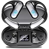 Open Ear Headphones with LED Display Charging Case, Wireless Bluetooth Earphones with Microphone, Bluetooth 5.4 Wireless Earbuds with 80H Playtime, Fast Charging, IPX7 for Running Fitness (Black)
