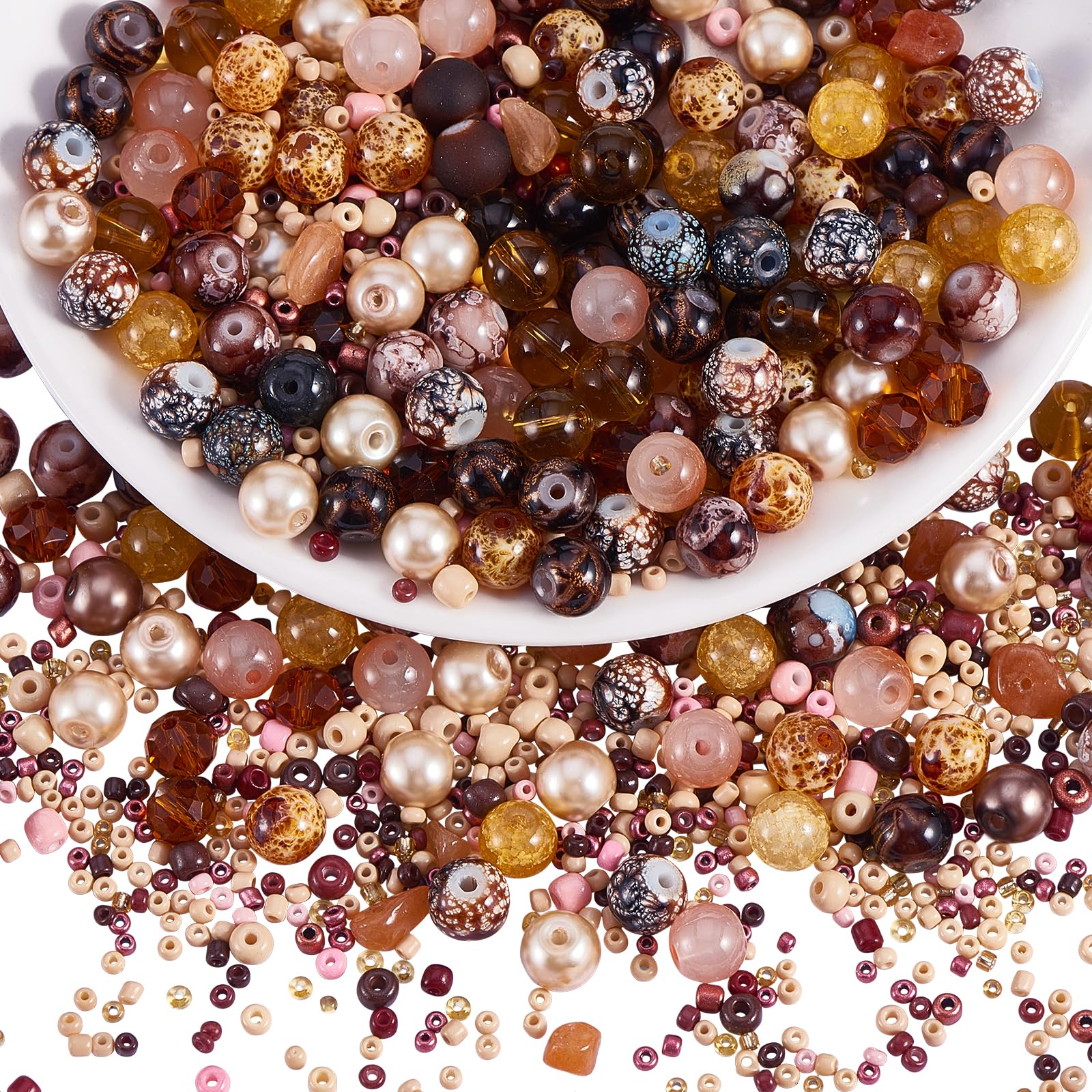 BEEFLYING 1 Pack Assorted Glass Crystal Beads for Jewelry Making - 8mm Beads for DIY Bracelet, Necklace, Phone Lanyard, Crafts Accessories (Light Brown)