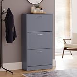 Vida Designs Grey Wooden Shoe Cabinet with 3 Pull-Down Drawers view 3