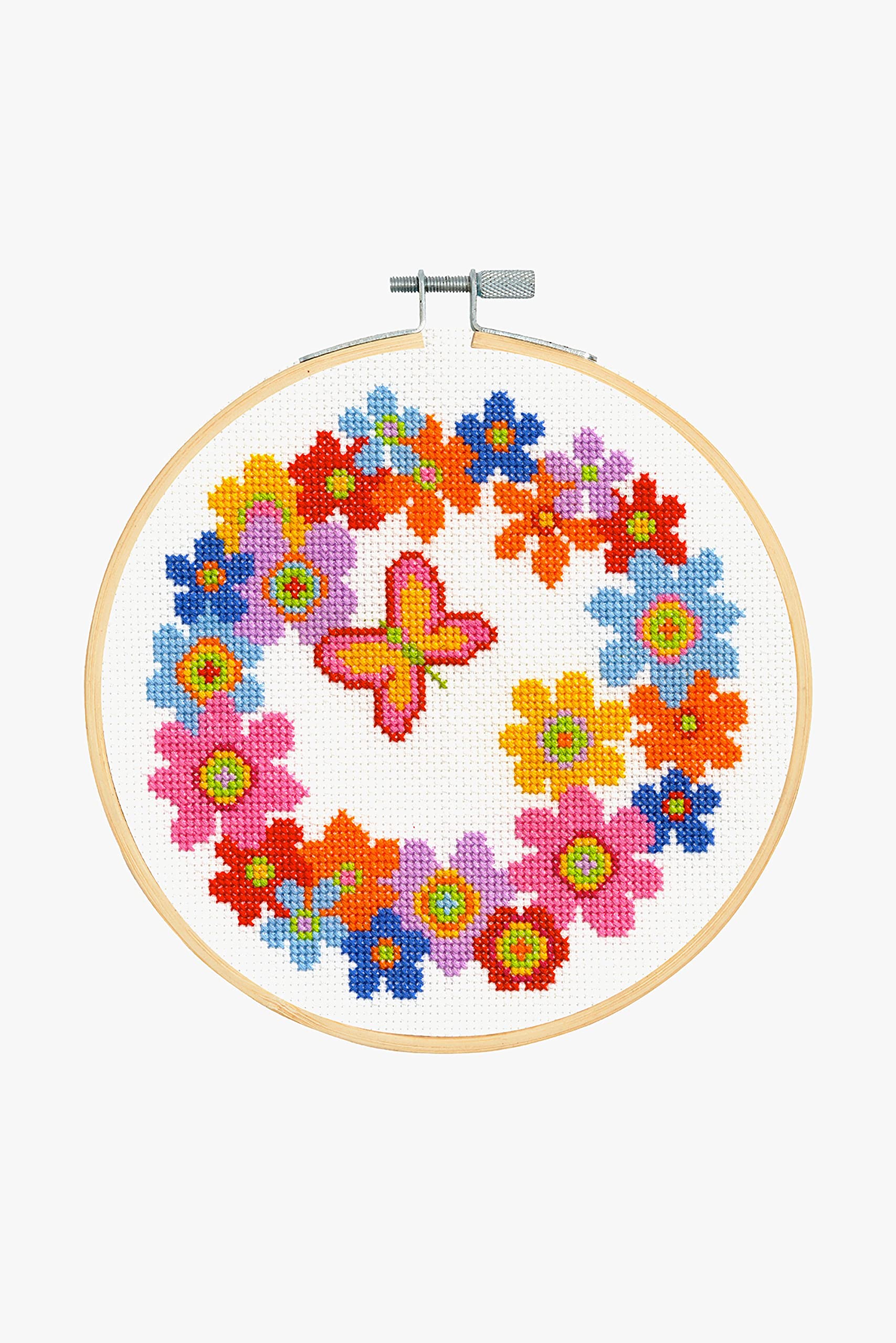 DMC Floral Wreath Cross Stitch Kit, Includes Aida Fabric, Cross Stitch Chart, Threads, Needle and Instructions