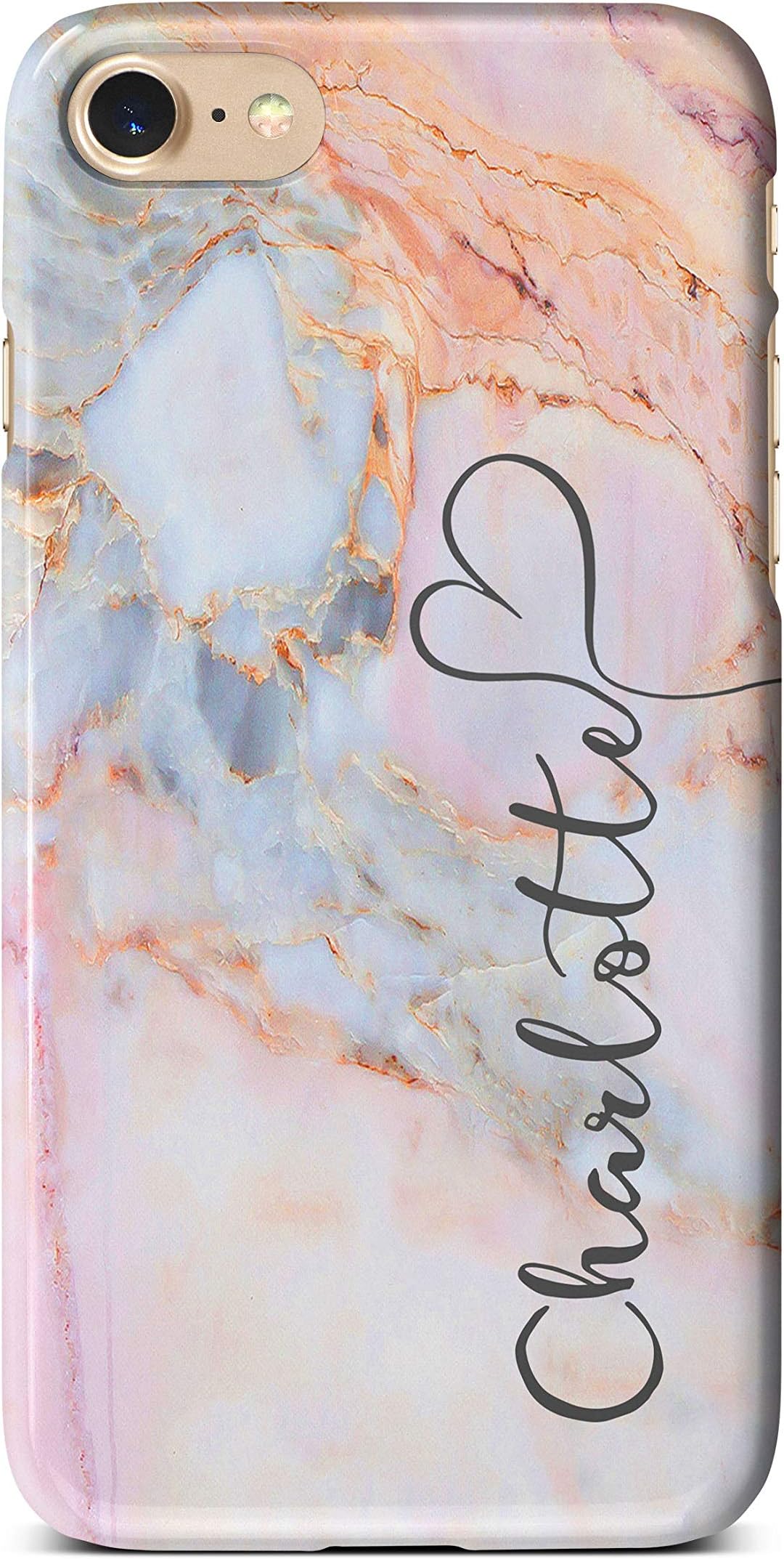 iCaseDesigner Personalised Marble Glitter Flowing Name with Heart Phone Case for Apple iPhone X/XS - 3. Colourful Pastel Marble Vertical Name