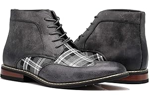 ENZO ROMEO Titan04 Men Spectator Tweed Plaid Two Tone Chukka Ankle Wingtips Oxfords Dress Boots Perforated Lace Up Dress Shoes
