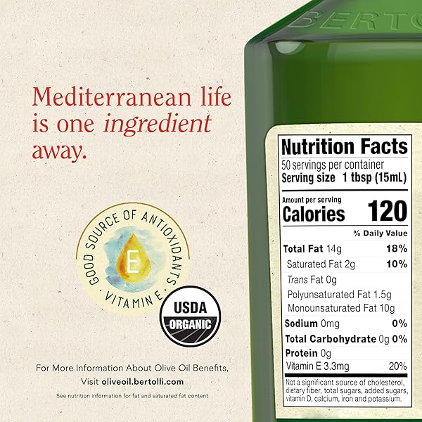 BERTOLLI ORGANIC EXTRA VIRGIN OLIVE OIL, RICH TASTE, 25.36 FL OZ