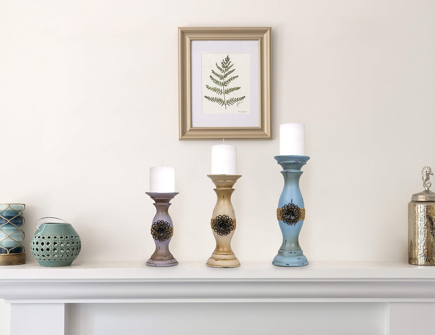 Besti Vintage Pillar Candle Holders (3-Piece Set) Tall, Decorative Metal Home Accents and Decor | Modern Kitchen, Dining, Living Room Decorations | Modern Shabby Chic: Home & Kitchen