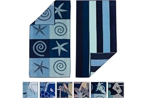 Great Bay Home Large Beach Towel Set of 2 - Shell Starfish Towels for Adults and Absorbent Velour Pool Towels with 100% Cotton - Lightweight Quick Dry Beach Towel Pack, 2 Pack - 30inch x 60inch