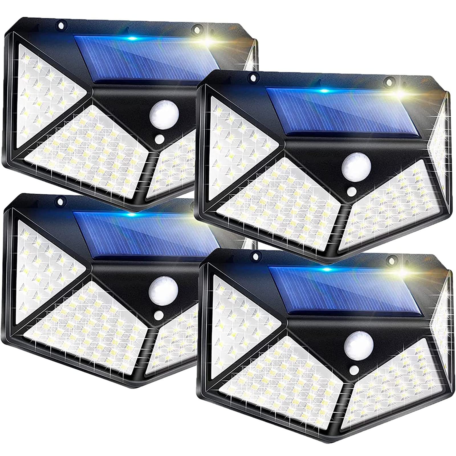 Lysliv Solar Security Lights Outdoor Motion Sensor 4 Packs, Solar Lights Outdoor Garden IP65 Waterproof, 100LED/3 Modes/270° Lighting Angle, Solar Wall Lights for Fence Yard Garden Patio Front Door