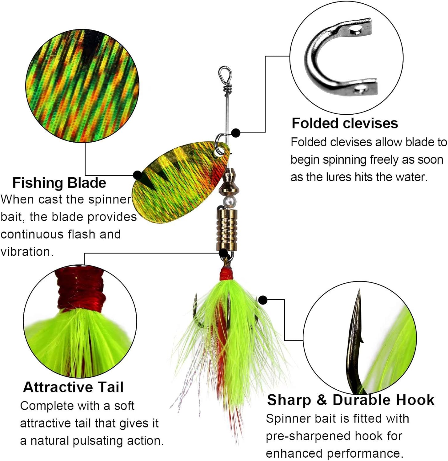 THKFISH Spinner Baits Fishing Spinners Spinnerbait Trout Lures Fishing Lures for Bass Trout Crappie B-1/7oz 8pcs : Sports & Outdoors
