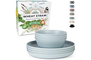Grow Forward Premium Wheat Straw Plates and Bowls Sets - 8 Unbreakable Microwave Safe Dishes - Reusable Wheat Straw Dinnerware Sets - Plastic Plates and Bowls Alternative for Camping, RV - Glacier
