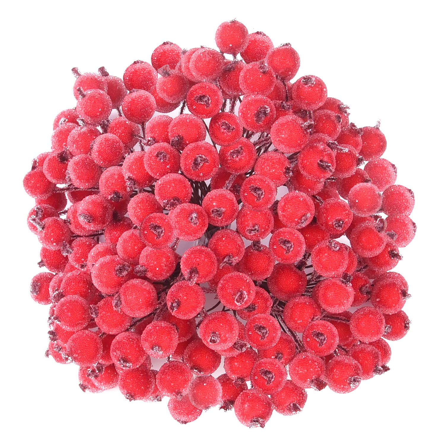 TUPARKA 240pcs Artificial Red Berries Holly Christmas Wreath Decorations Christmas Wreath Making Supplies, Christmas Home gift DIY Decoration (Red Frosted-240Pcs)