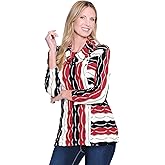 MULTIPLES Women's 3/4 Sleeve 3-Button Front Cowl Collar Top