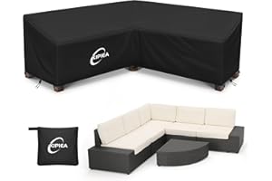 Kipiea Patio V-Shaped Sectional Sofa Cover, 420D Heavy-Duty Oxford Fabric Outdoor Sectional Cover with 6 Windproof Buckles, Anti UV and No Tears, No Fading (98"/98" L x 33.5" D x 31" H) Black