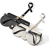 FEISEDY 2Pack Soft Leather Sunglass Bag, Holder Eyeglasses Case, Portable Glasses Pouch With Button Clip Wrist Strap B0049