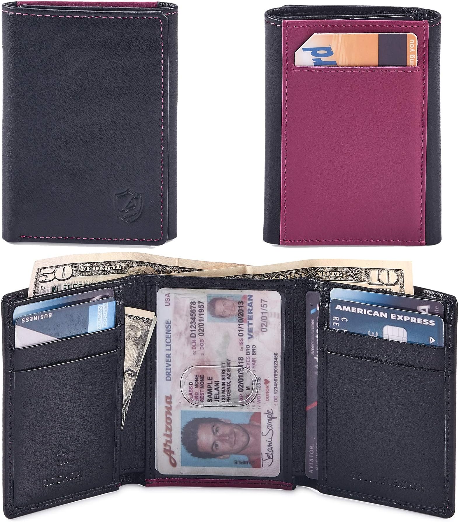 Real Leather Trifold Wallet for Men RFID Blocking Front Pocket Minimalist Slim Design With ID Window Gift Box