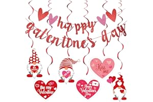 TEEPOLLY Red Glitter Happy Galentines Day Banner and Valentines Day Hanging Swirls for Galentine’s Day Decorations Happy Valentine’s Day Party Decorations