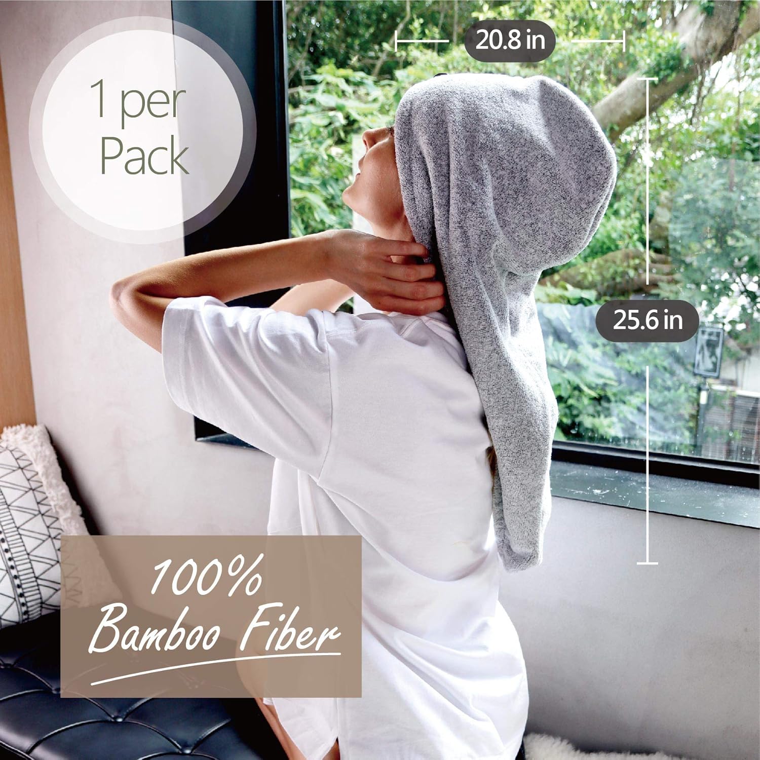 myHomeBody Hair Towel Wrap | Luxury Anti-Frizz Rapid-Dry Hair-Drying Turban | Ultra Soft and Quick Drying Absorbent Bamboo Fiber, with Coconut Shell Button : Beauty