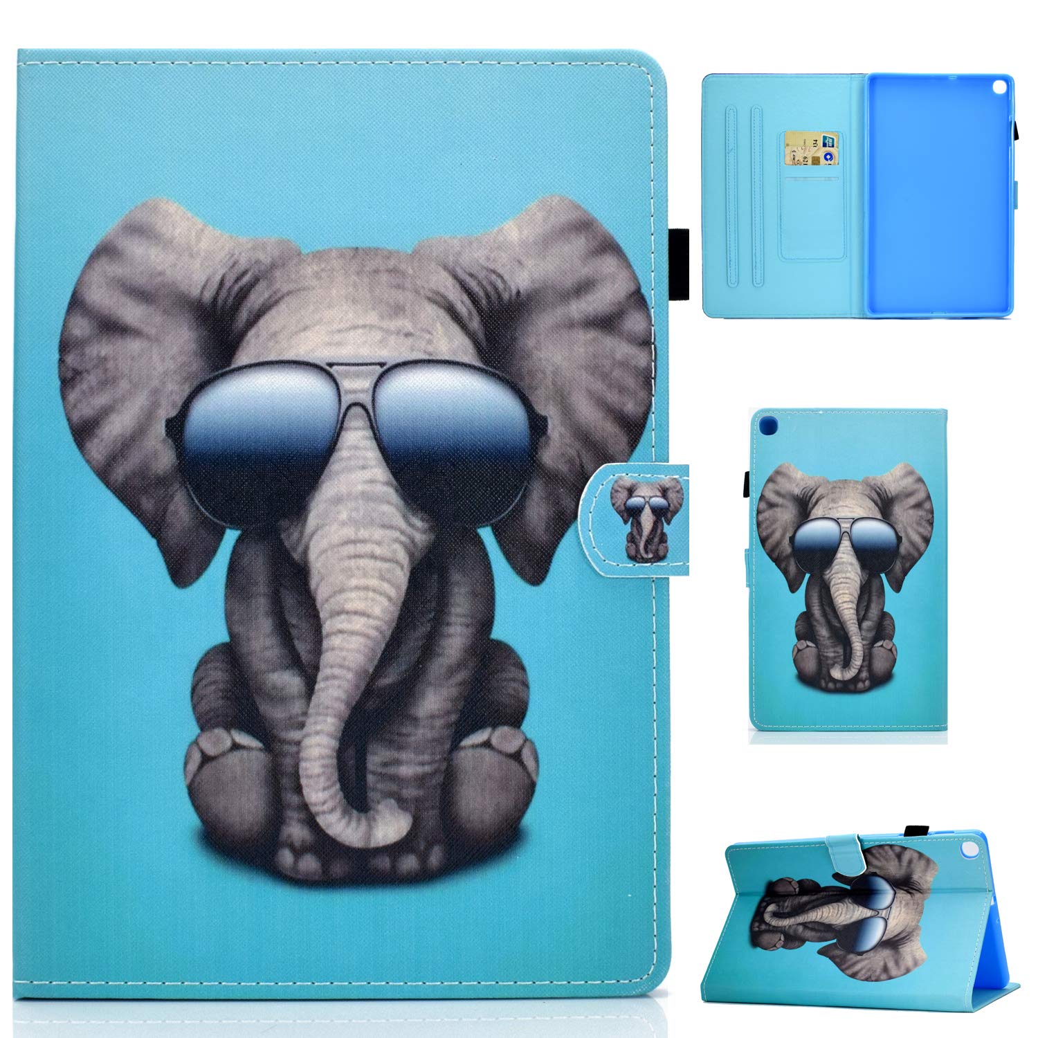 Lspcase Samsung Galaxy Tab A 2019 Case, Samsung Galaxy Tab A 10.1 Inch 2019 SM-T510 SM-T515 Leather Tablet Protective Flip Stand Cover with Wake/Sleep Function Beautiful Elephant