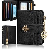 Bistup Wallet for Women Cute Small Card Wallet Genuine Leather Rfid with Keychain for Ladies Teen Girls Female Girly Aesthetic Black Designer Unique Kawaii Pretty Modern Bifold Credit Card Holder