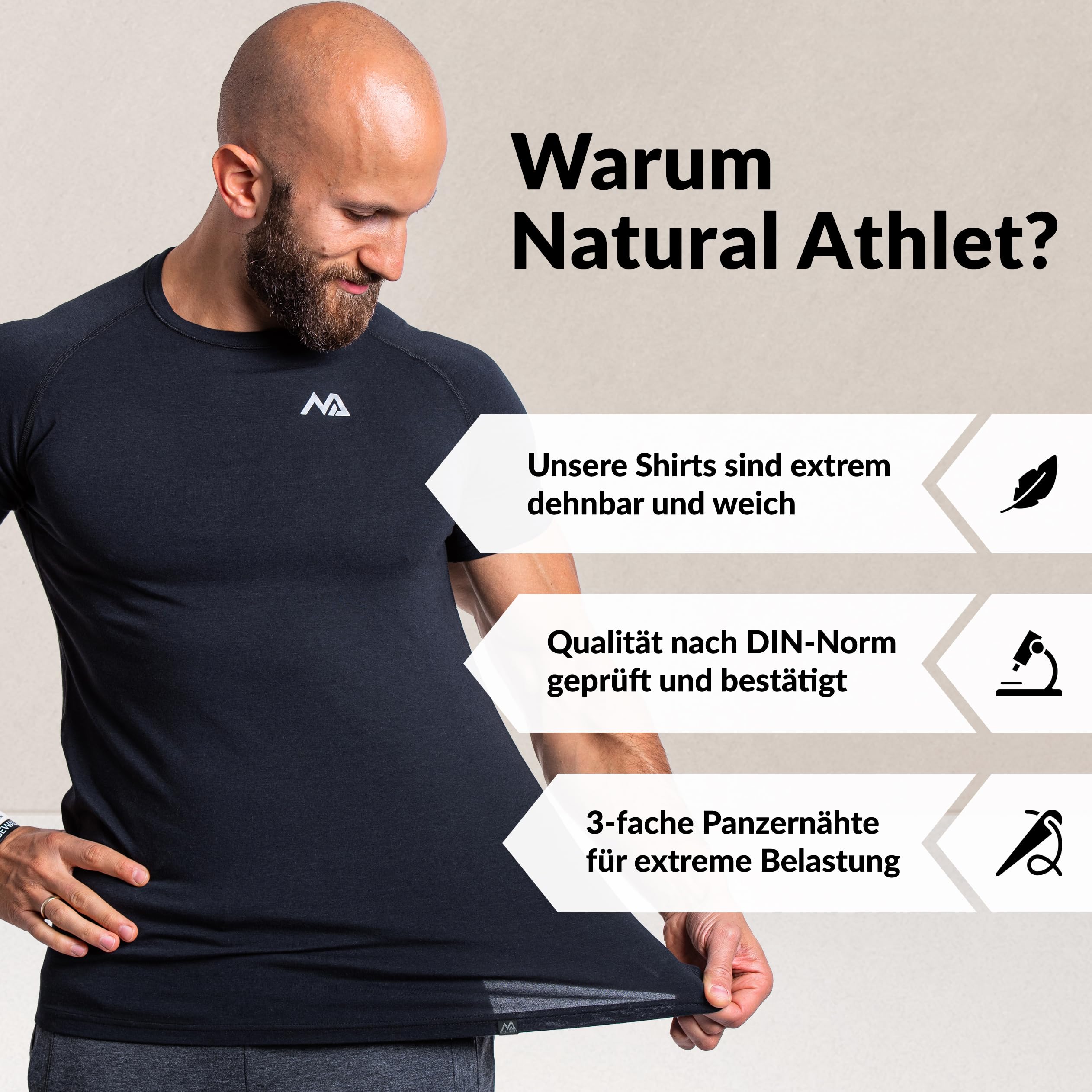 Herren Fitness T-Shirt modal - Männer Kurzarm Shirt für Gym & Training - Passform Slim-Fit, lang mit Rundhals, Schwarz, M 3