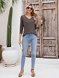 Sherosa 3/4 Sleeve Tunics for Women Summer V Neck