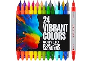ARTISTRO 24 Acrylic Paint Markers for Rock, Fabric, Wood, Glass, Craft, Decoration - Dual-Tip Paint Pens - Stocking Stuffers, Christmas Gift Idea for Teens, Grandkids, Kids - Art Supplies