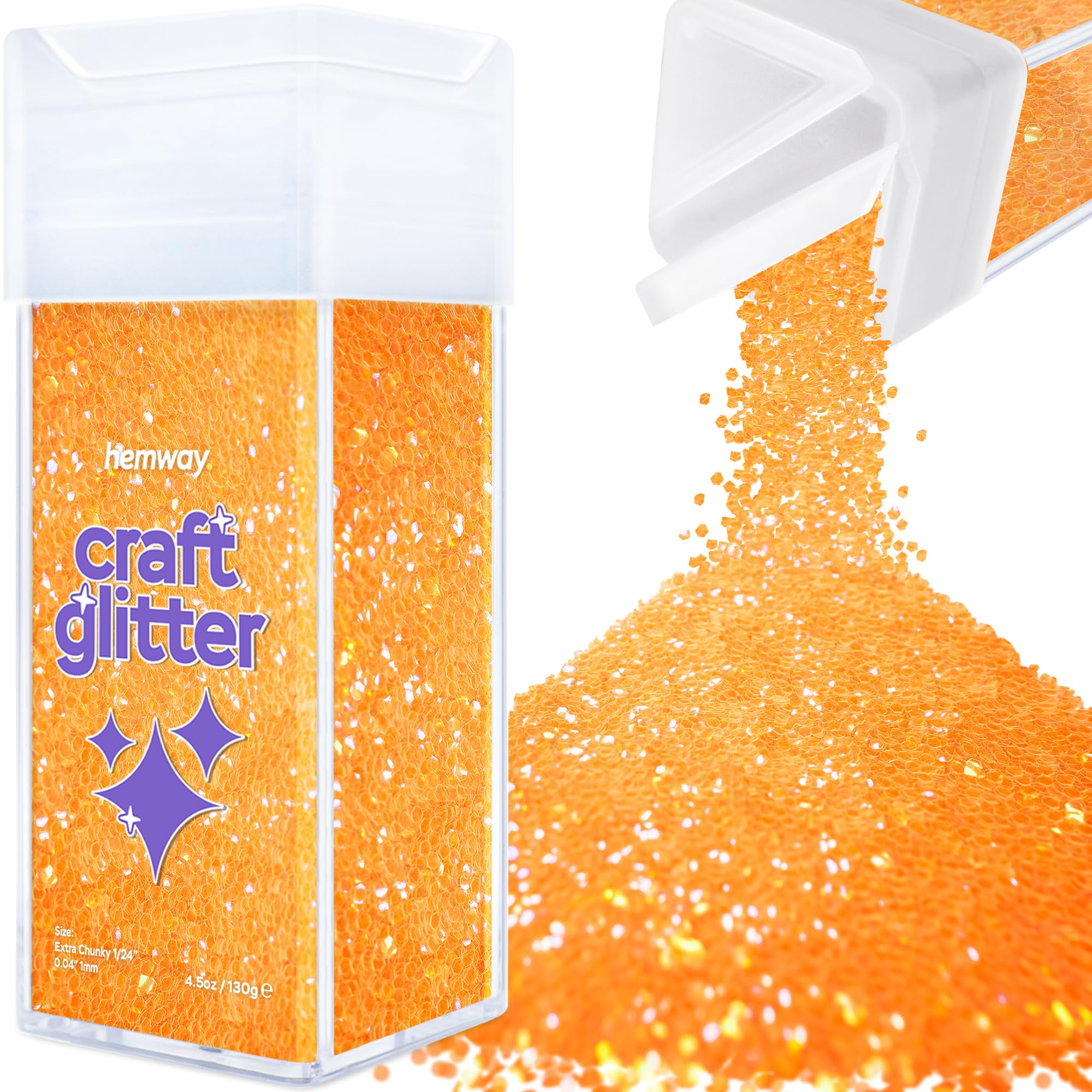 Hemway Glitter Shaker Fluorescent Orange 110g Extra Chunky, Craft Glitter Shaker for Resin & Epoxy Crafts, Christmas Art Supplies, Nail, Body, Face, Eye, Festival, Crafting, Slime, Sparkle
